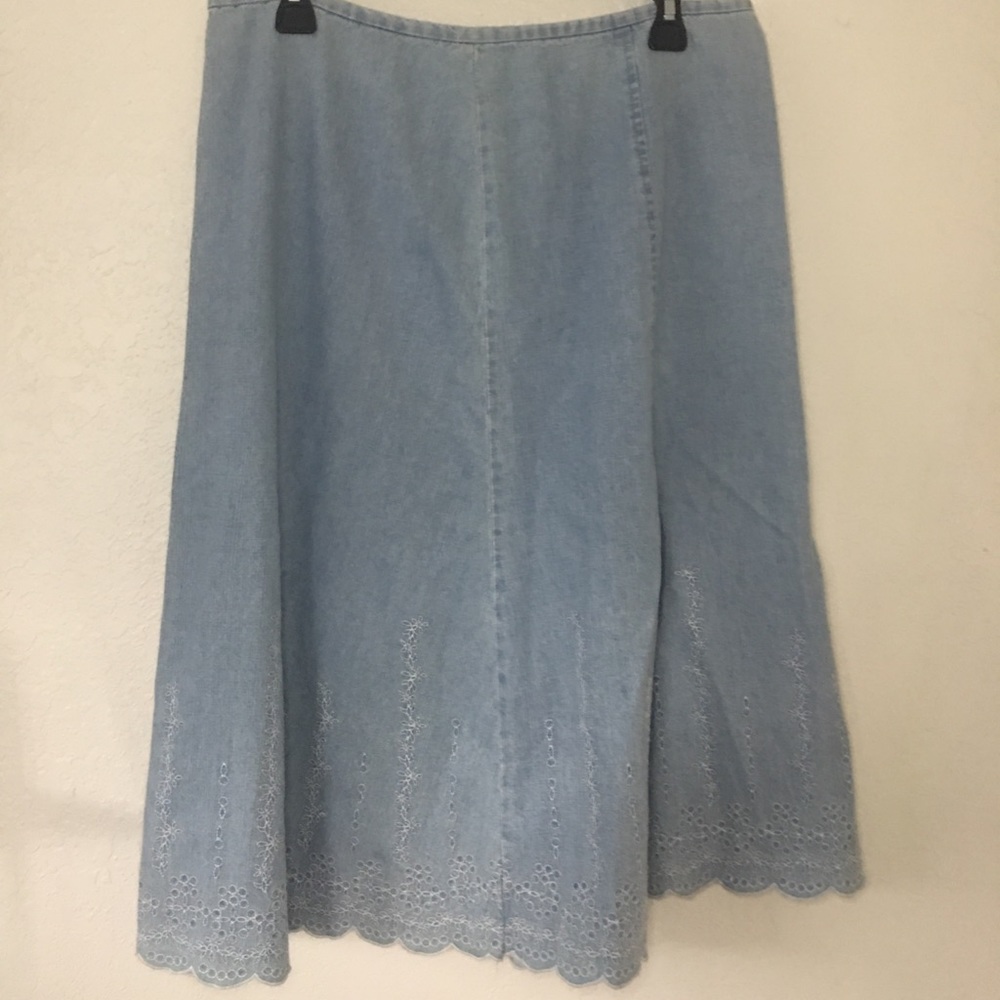 Embroidered Denim Midi Skirt
